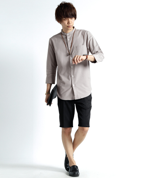 MONO-MART（モノマート）の「バンドカラー ハイストレッチ オックスフォード シャツ(3/4スリーブ)（シャツ/ブラウス・メンズ・ブラック/ベージュ/ネイビー/オリーブドラブ/オフホワイト/グレー/ブルー/サックスブルー・M/XL/L）」の11枚目の写真