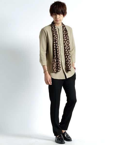 MONO-MART（モノマート）の「バンドカラー ハイストレッチ オックスフォード シャツ(3/4スリーブ)（シャツ/ブラウス・メンズ・ブラック/ベージュ/ネイビー/オリーブドラブ/オフホワイト/グレー/ブルー/サックスブルー・M/XL/L）」の12枚目の写真