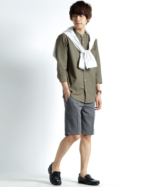 MONO-MART（モノマート）の「バンドカラー ハイストレッチ オックスフォード シャツ(3/4スリーブ)（シャツ/ブラウス・メンズ・ブラック/ベージュ/ネイビー/オリーブドラブ/オフホワイト/グレー/ブルー/サックスブルー・M/XL/L）」の13枚目の写真