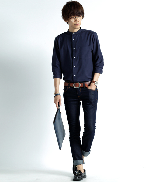 MONO-MART（モノマート）の「バンドカラー ハイストレッチ オックスフォード シャツ(3/4スリーブ)（シャツ/ブラウス・メンズ・ブラック/ベージュ/ネイビー/オリーブドラブ/オフホワイト/グレー/ブルー/サックスブルー・M/XL/L）」の14枚目の写真