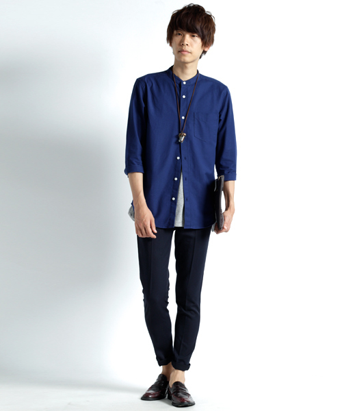 MONO-MART（モノマート）の「バンドカラー ハイストレッチ オックスフォード シャツ(3/4スリーブ)（シャツ/ブラウス・メンズ・ブラック/ベージュ/ネイビー/オリーブドラブ/オフホワイト/グレー/ブルー/サックスブルー・M/XL/L）」の15枚目の写真