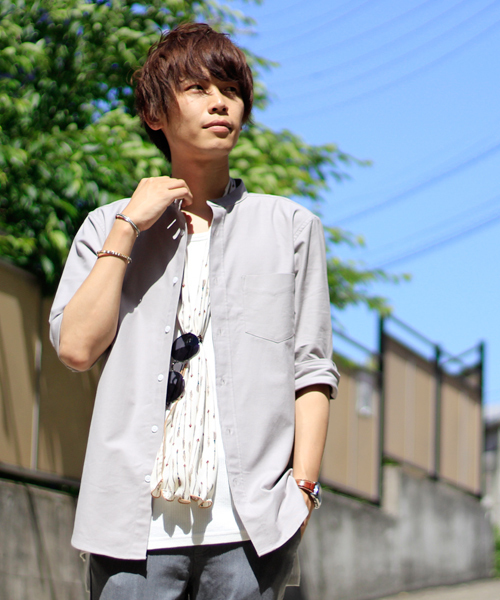 MONO-MART（モノマート）の「バンドカラー ハイストレッチ オックスフォード シャツ(3/4スリーブ)（シャツ/ブラウス・メンズ・ブラック/ベージュ/ネイビー/オリーブドラブ/オフホワイト/グレー/ブルー/サックスブルー・M/XL/L）」の16枚目の写真