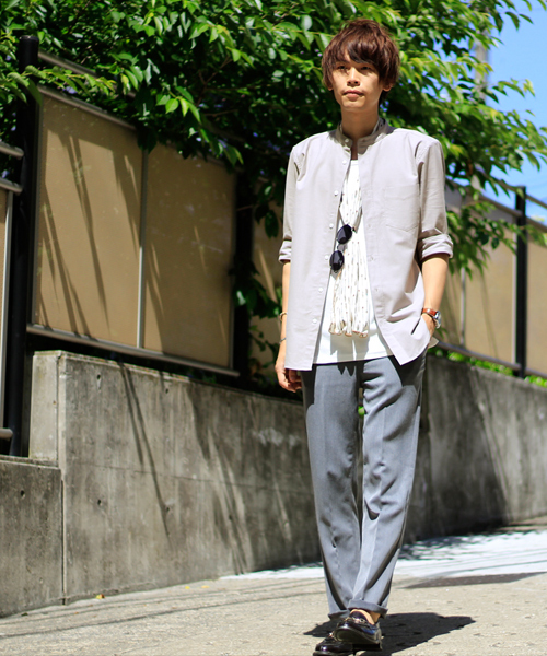 MONO-MART（モノマート）の「バンドカラー ハイストレッチ オックスフォード シャツ(3/4スリーブ)（シャツ/ブラウス・メンズ・ブラック/ベージュ/ネイビー/オリーブドラブ/オフホワイト/グレー/ブルー/サックスブルー・M/XL/L）」の17枚目の写真