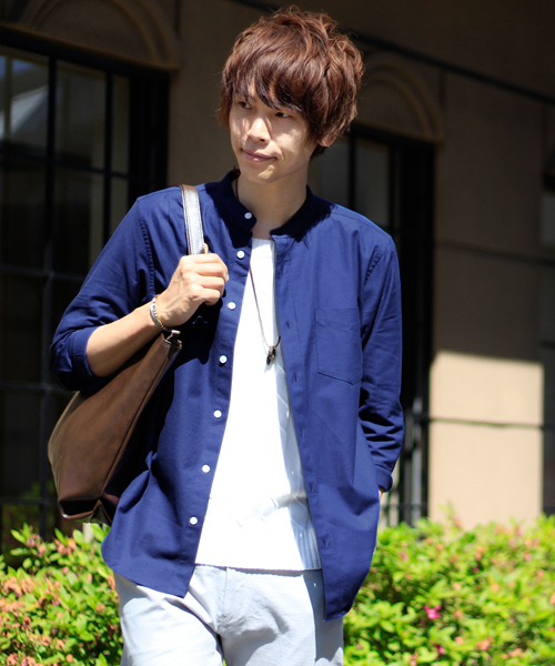 MONO-MART（モノマート）の「バンドカラー ハイストレッチ オックスフォード シャツ(3/4スリーブ)（シャツ/ブラウス・メンズ・ブラック/ベージュ/ネイビー/オリーブドラブ/オフホワイト/グレー/ブルー/サックスブルー・M/XL/L）」の18枚目の写真