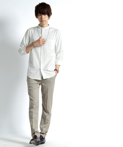 MONO-MART（モノマート）の「バンドカラー ハイストレッチ オックスフォード シャツ(3/4スリーブ)（シャツ/ブラウス・メンズ・ブラック/ベージュ/ネイビー/オリーブドラブ/オフホワイト/グレー/ブルー/サックスブルー・M/XL/L）」の21枚目の写真