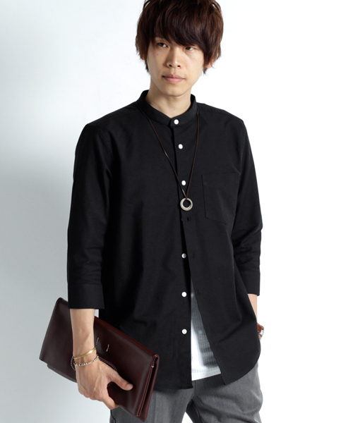 MONO-MART（モノマート）の「バンドカラー ハイストレッチ オックスフォード シャツ(3/4スリーブ)（シャツ/ブラウス・メンズ・ブラック/ベージュ/ネイビー/オリーブドラブ/オフホワイト/グレー/ブルー/サックスブルー・M/XL/L）」の22枚目の写真