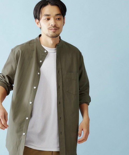 MONO-MART（モノマート）の「バンドカラー ハイストレッチ オックスフォード シャツ(3/4スリーブ)（シャツ/ブラウス・メンズ・ブラック/ベージュ/ネイビー/オリーブドラブ/オフホワイト/グレー/ブルー/サックスブルー・M/XL/L）」の5枚目の写真