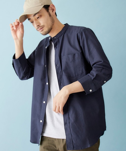MONO-MART（モノマート）の「バンドカラー ハイストレッチ オックスフォード シャツ(3/4スリーブ)（シャツ/ブラウス・メンズ・ブラック/ベージュ/ネイビー/オリーブドラブ/オフホワイト/グレー/ブルー/サックスブルー・M/XL/L）」の6枚目の写真