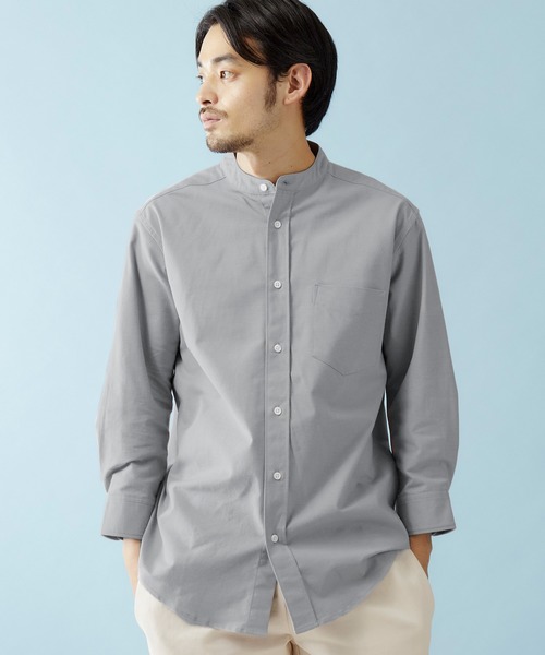 MONO-MART（モノマート）の「バンドカラー ハイストレッチ オックスフォード シャツ(3/4スリーブ)（シャツ/ブラウス・メンズ・ブラック/ベージュ/ネイビー/オリーブドラブ/オフホワイト/グレー/ブルー/サックスブルー・M/XL/L）」の3枚目の写真