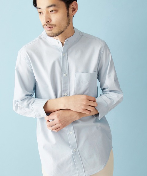 MONO-MART（モノマート）の「バンドカラー ハイストレッチ オックスフォード シャツ(3/4スリーブ)（シャツ/ブラウス・メンズ・ブラック/ベージュ/ネイビー/オリーブドラブ/オフホワイト/グレー/ブルー/サックスブルー・M/XL/L）」の7枚目の写真