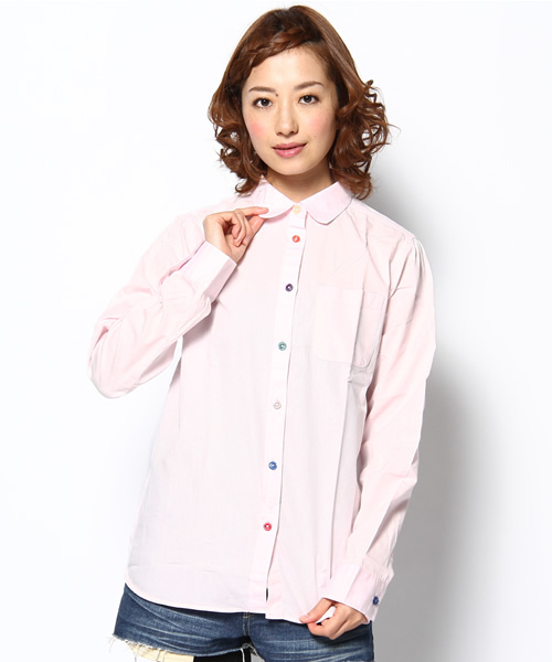 WEGO(ウィゴー)の「カラフルボタンLSシャツ(シャツ/ブラウス・レディース・オフホワイト/サックスブルー/ネイビー/ライトピンク・FREE)」の4枚目の写真