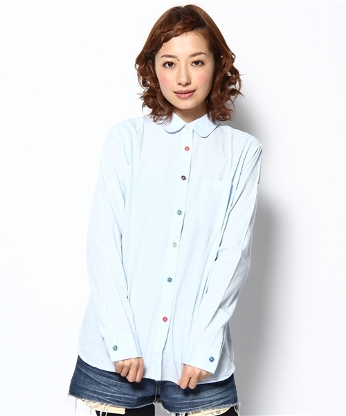 WEGO(ウィゴー)の「カラフルボタンLSシャツ(シャツ/ブラウス・レディース・オフホワイト/サックスブルー/ネイビー/ライトピンク・FREE)」の3枚目の写真