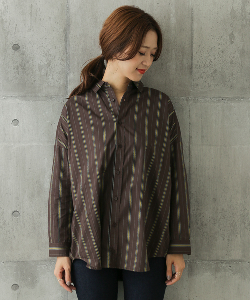 URBAN RESEARCH DOORS(アーバンリサーチドアーズ)の「レジメンストライプBIGシャツ(シャツ/ブラウス・レディース・ブラウン/ネイビー・ONE)」の7枚目の写真