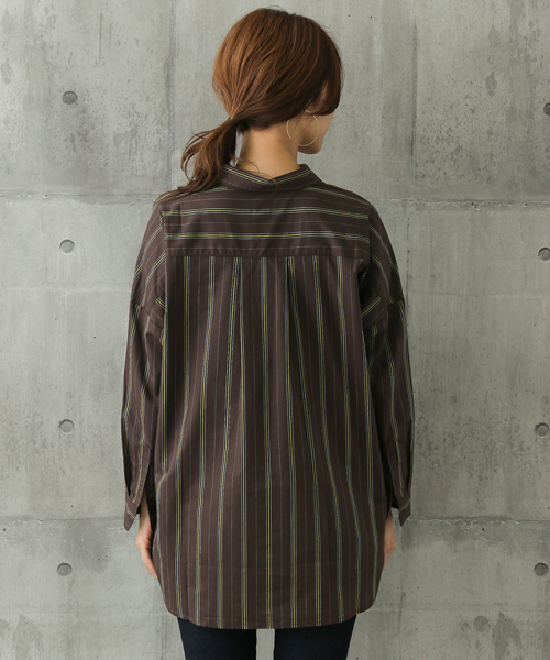 URBAN RESEARCH DOORS(アーバンリサーチドアーズ)の「レジメンストライプBIGシャツ(シャツ/ブラウス・レディース・ブラウン/ネイビー・ONE)」の9枚目の写真