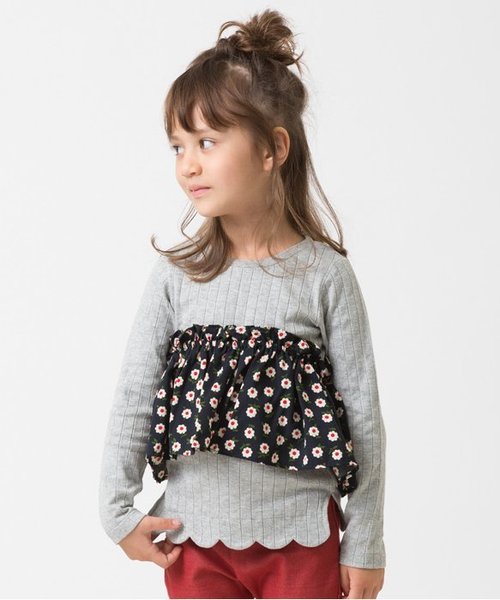 apres les cours(アプレレクール)の「ベアトップ×裾スカラップTシャツ(Tシャツ/カットソー・キッズ・グレー/レッド/イエロー・100/110/120/130/140/80/90)」の2枚目の写真