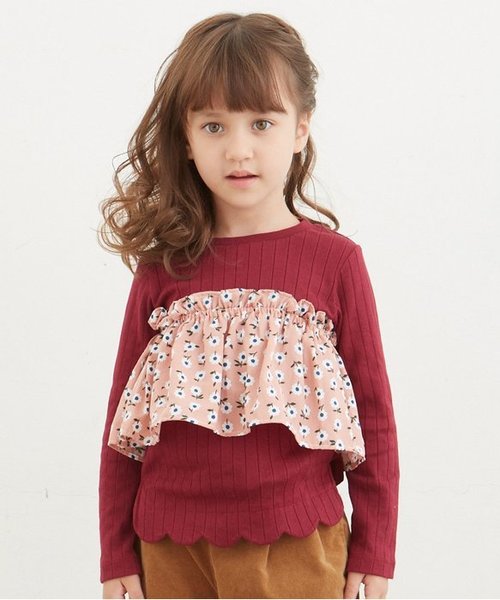 apres les cours(アプレレクール)の「ベアトップ×裾スカラップTシャツ(Tシャツ/カットソー・キッズ・グレー/レッド/イエロー・100/110/120/130/140/80/90)」の1枚目の写真