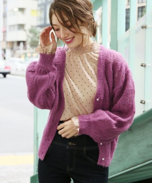 Heather(ヘザー)の「スカシアミモヘアカーディガン 774246(カーディガン/ボレロ・レディース・ホワイト/ブラック/パープル・FREE)」の3枚目の写真