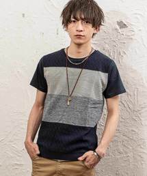 MinoriTY | フロントニット切替ボーダーTシャツ+タンクトップセット アンサンブル(Tシャツ/カットソー)