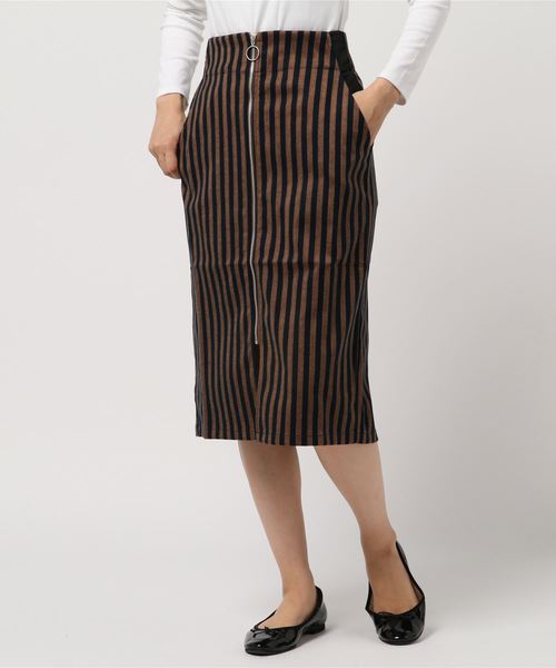 YECCA VECCA（イェッカヴェッカ）の「ストライプ柄ZIPタイトスカート（スカート・レディース・グレー/キャメル・FREE）」の13枚目の写真