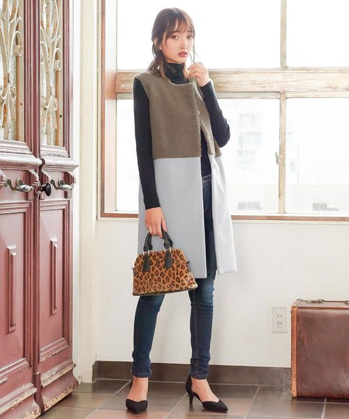 KOBE LETTUCE（コウベレタス）の「異素材切替ノースリーブコート＊アウター/レディース/トップス/ジレ/ベスト[K757]神戸レタス（ノーカラージャケット・レディース・グレー系その他/ベージュ系その他/グレー系その他2・FREE）」の2枚目の写真