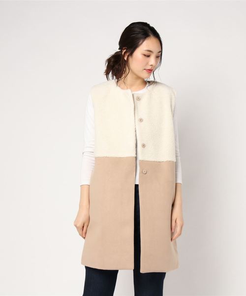 KOBE LETTUCE（コウベレタス）の「異素材切替ノースリーブコート＊アウター/レディース/トップス/ジレ/ベスト[K757]神戸レタス（ノーカラージャケット・レディース・グレー系その他/ベージュ系その他/グレー系その他2・FREE）」の7枚目の写真