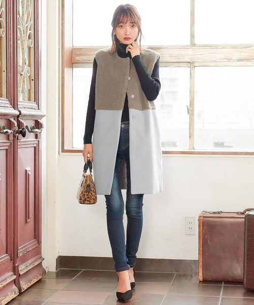 KOBE LETTUCE（コウベレタス）の「異素材切替ノースリーブコート＊アウター/レディース/トップス/ジレ/ベスト[K757]神戸レタス（ノーカラージャケット・レディース・グレー系その他/ベージュ系その他/グレー系その他2・FREE）」の10枚目の写真