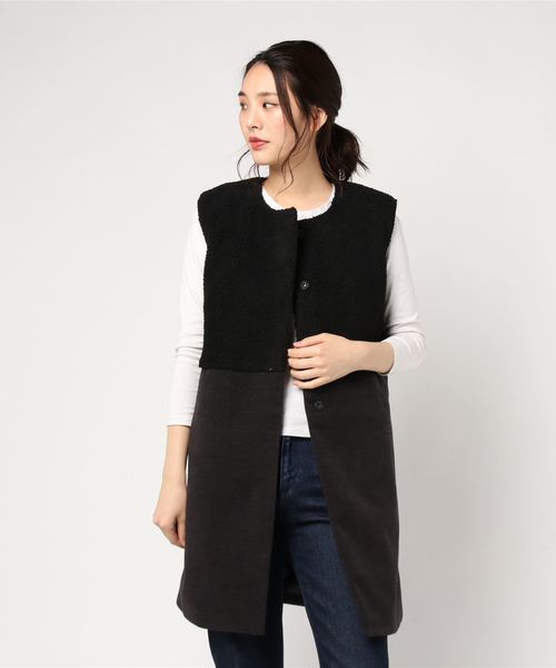 KOBE LETTUCE（コウベレタス）の「異素材切替ノースリーブコート＊アウター/レディース/トップス/ジレ/ベスト[K757]神戸レタス（ノーカラージャケット・レディース・グレー系その他/ベージュ系その他/グレー系その他2・FREE）」の3枚目の写真