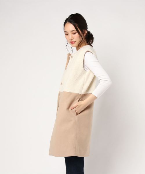 KOBE LETTUCE（コウベレタス）の「異素材切替ノースリーブコート＊アウター/レディース/トップス/ジレ/ベスト[K757]神戸レタス（ノーカラージャケット・レディース・グレー系その他/ベージュ系その他/グレー系その他2・FREE）」の6枚目の写真