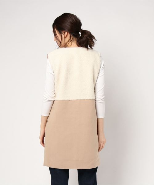 KOBE LETTUCE（コウベレタス）の「異素材切替ノースリーブコート＊アウター/レディース/トップス/ジレ/ベスト[K757]神戸レタス（ノーカラージャケット・レディース・グレー系その他/ベージュ系その他/グレー系その他2・FREE）」の4枚目の写真
