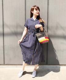 DECOY SINCE 1981 | 麻入りストライプシャツワンピース(シャツワンピース)