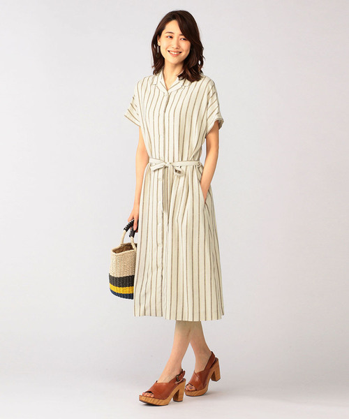 DECOY SINCE 1981（デコイシンスイチキュウハチイチ）の「麻入りストライプシャツワンピース（シャツワンピース・レディース・ベージュ/ネイビー・11号/9号/13号）」の7枚目の写真