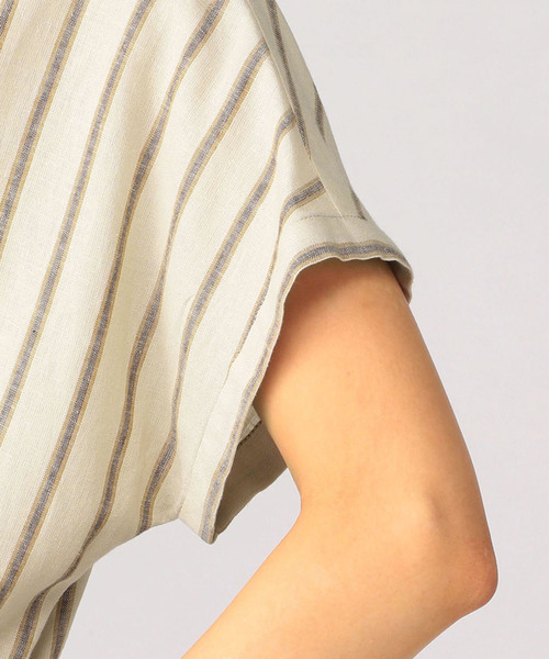 DECOY SINCE 1981（デコイシンスイチキュウハチイチ）の「麻入りストライプシャツワンピース（シャツワンピース・レディース・ベージュ/ネイビー・11号/9号/13号）」の9枚目の写真