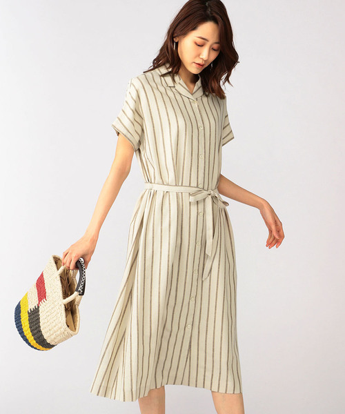 DECOY SINCE 1981（デコイシンスイチキュウハチイチ）の「麻入りストライプシャツワンピース（シャツワンピース・レディース・ベージュ/ネイビー・11号/9号/13号）」の15枚目の写真