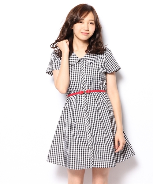 WEGO（ウィゴー）の「WEGO/ギンガムチェックシャツワンピース（ワンピース・レディース・ブラック/サックスブルー/ネイビー・MEDIUM）」の2枚目の写真