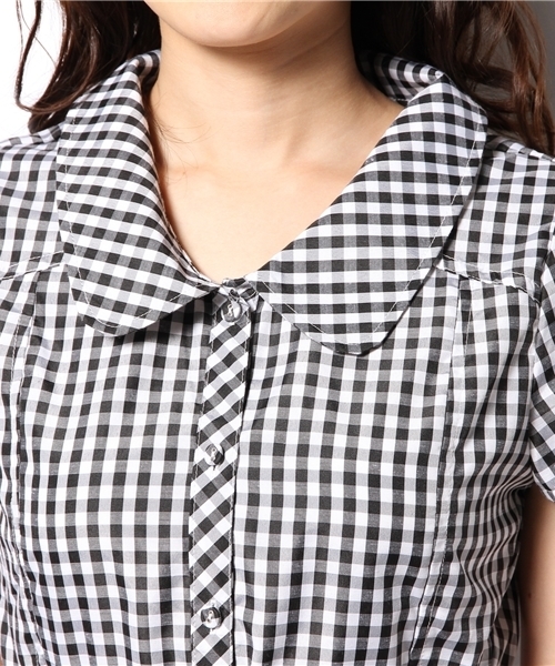 WEGO（ウィゴー）の「WEGO/ギンガムチェックシャツワンピース（ワンピース・レディース・ブラック/サックスブルー/ネイビー・MEDIUM）」の4枚目の写真