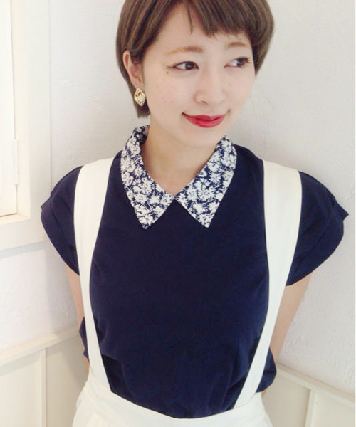 Kastane（カスタネ）の「【Kastane】シャツ衿Tシャツ（Tシャツ/カットソー・レディース・オフホワイト/その他19/ネイビー/ダークブルー/ホワイト・FREE）」の3枚目の写真