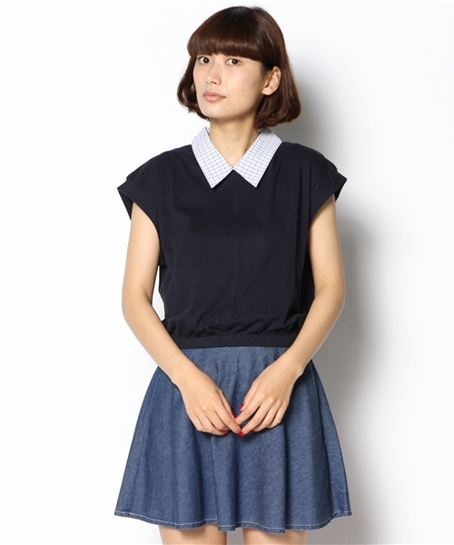 Kastane（カスタネ）の「【Kastane】シャツ衿Tシャツ（Tシャツ/カットソー・レディース・オフホワイト/その他19/ネイビー/ダークブルー/ホワイト・FREE）」の4枚目の写真