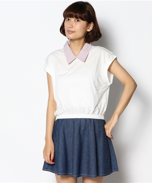 Kastane（カスタネ）の「【Kastane】シャツ衿Tシャツ（Tシャツ/カットソー・レディース・オフホワイト/その他19/ネイビー/ダークブルー/ホワイト・FREE）」の2枚目の写真