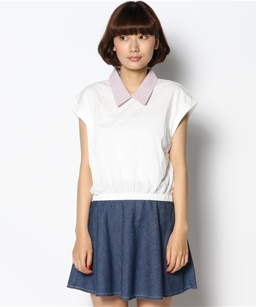 Kastane（カスタネ）の「【Kastane】シャツ衿Tシャツ（Tシャツ/カットソー・レディース・オフホワイト/その他19/ネイビー/ダークブルー/ホワイト・FREE）」の6枚目の写真