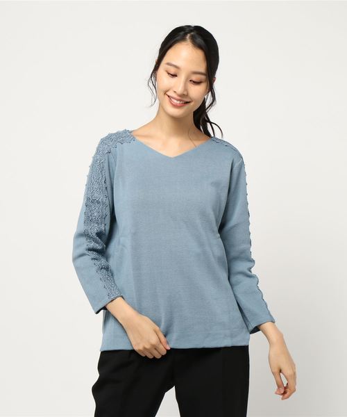 BELLUNA（ベルーナ）の「ミラノリブ素材レース使いプルオーバー（ニット/セーター・レディース・セージグリーン/ライラック/コーラル/ネイビー・LARGE/X-LARGE/MEDIUM）」の10枚目の写真