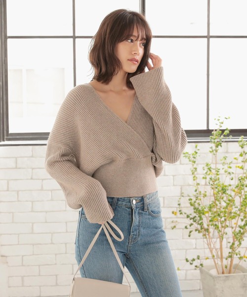 KOBE LETTUCE（コウベレタス）の「カシュクールもっちりリブニットトップス（ニット/セーター・レディース・オレンジ系その他/ホワイト系その他/ベージュ/ミント・FREE）」の2枚目の写真