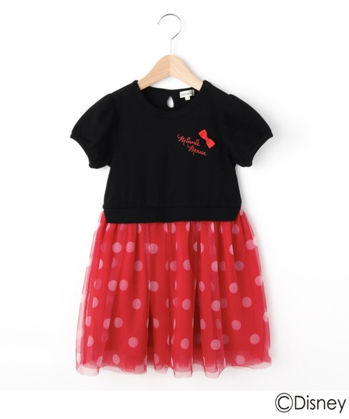 Disney ディズニー の Disney ディズニー ミニーマウス デザイン パフ袖ドッキングワンピース ワンピース Wear