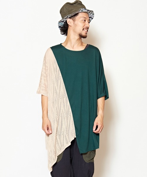 チャイハネ（チャイハネ）の「【チャイハネ】シースルーアシンメトリーMEN'Sトップス（Tシャツ/カットソー・メンズ・ブラック/パープル/グリーン・FREE）」の3枚目の写真