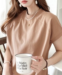 綿100%USAコットン、大人のモックネックラグラン無地＆ボーダー柄シンプルTシャツ。