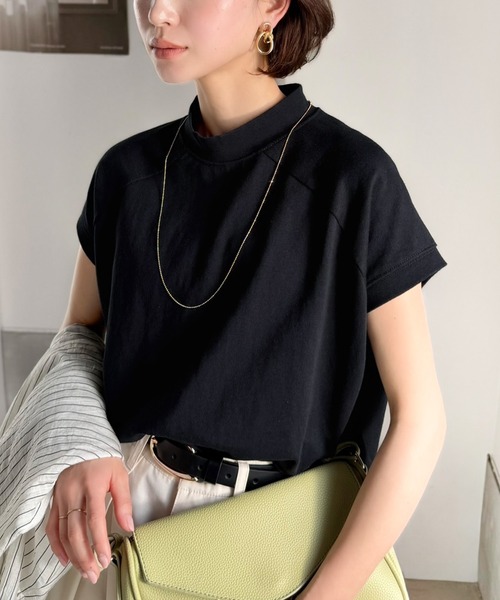 classicalelf(クラシカルエルフ)の「綿100%USAコットン、大人のモックネックラグラン無地&ボーダー柄シンプルTシャツ。(Tシャツ/カットソー・レディース・ホワイト/ブラック/ベージュ/ブラウン/チャコール/グレイッシュベージュ/モカ/ブラウン系その他/グリーン/オリーブ/イエロー/その他/その他1・MEDIUM/LARGE/X-LARGE/XX-LARGE/SMALL)」の22枚目の写真