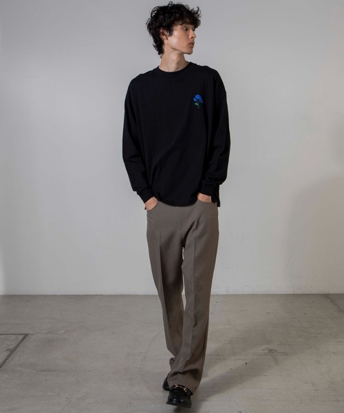 WEGO（ウィゴー）の「WEGO/バラ刺繍ビッグシルエットロンT（Tシャツ/カットソー・メンズ・ホワイト/ブラック・MEDIUM/LARGE）」の8枚目の写真