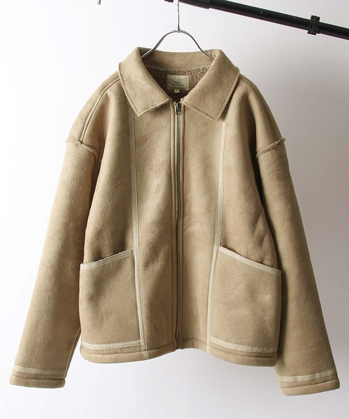 CORISCO（コリスコ）の「フェイクムートンフライトジャケット（ミリタリージャケット・メンズ・アイボリー/ブラウン/ベージュ・MEDIUM/X-LARGE/LARGE）」の7枚目の写真