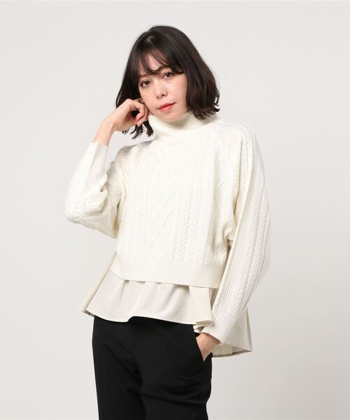 Ray BEAMS - Ray BEAMS RBS / チェック ガーゼ ハイネック 新品タグ付き Ray BEAMS ケーブルニットハイネック タグ付き（Ray BEAMS（レイ