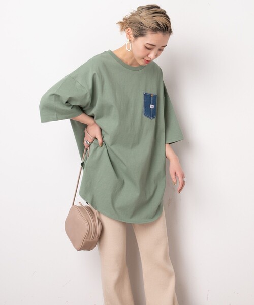 Lee（リー）の「【WEB限定】Lee/リー 　別注デニムポケットTシャツ（Tシャツ/カットソー・レディース・ホワイト/ブラック/ベージュ/グリーン・ﾌﾘ-）」の4枚目の写真