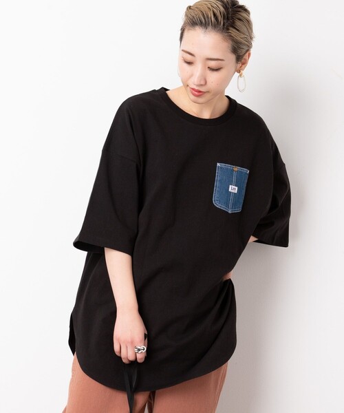 Lee（リー）の「【WEB限定】Lee/リー 　別注デニムポケットTシャツ（Tシャツ/カットソー・レディース・ホワイト/ブラック/ベージュ/グリーン・ﾌﾘ-）」の2枚目の写真